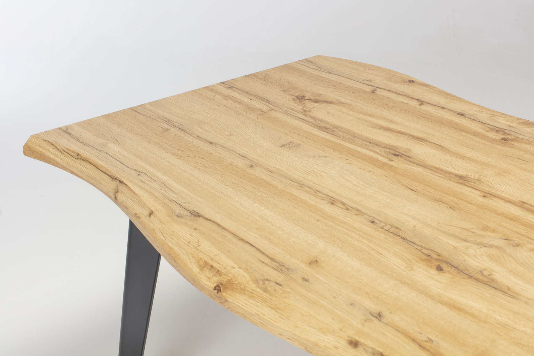 Newark Dining Table - 1.6m Live Edge Oak Effect Dining Table with Black Metal Legs