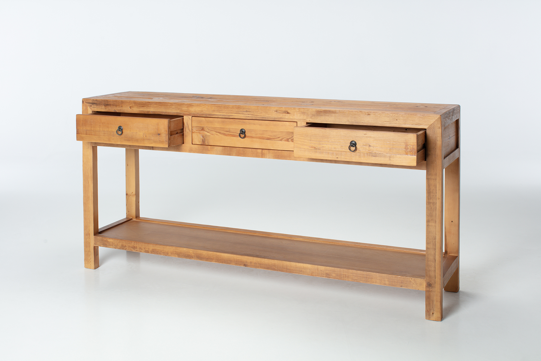 Clement Console Table - 1.7m Reclaimed Wood Console Table With 3 Drawers and Lower Shelf