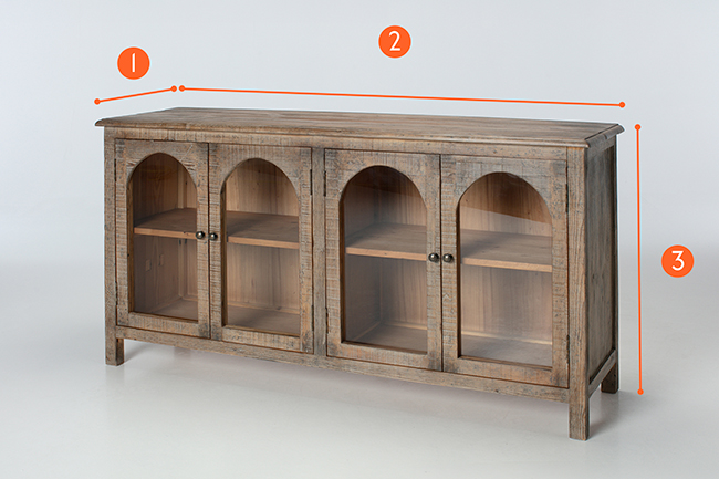 Delphine Sideboard - 1.6m Reclaimed Wood 4 Door Measurements